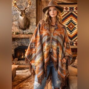 Aztec Southwestern boho Cape w equestrian country cabin cottage vibe